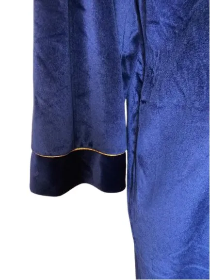 *  VINTAGE VELVETY ROBE CAFTAN WITH GOLD METALLIC TRIM IN MIDNIGHT SAPPHIRE