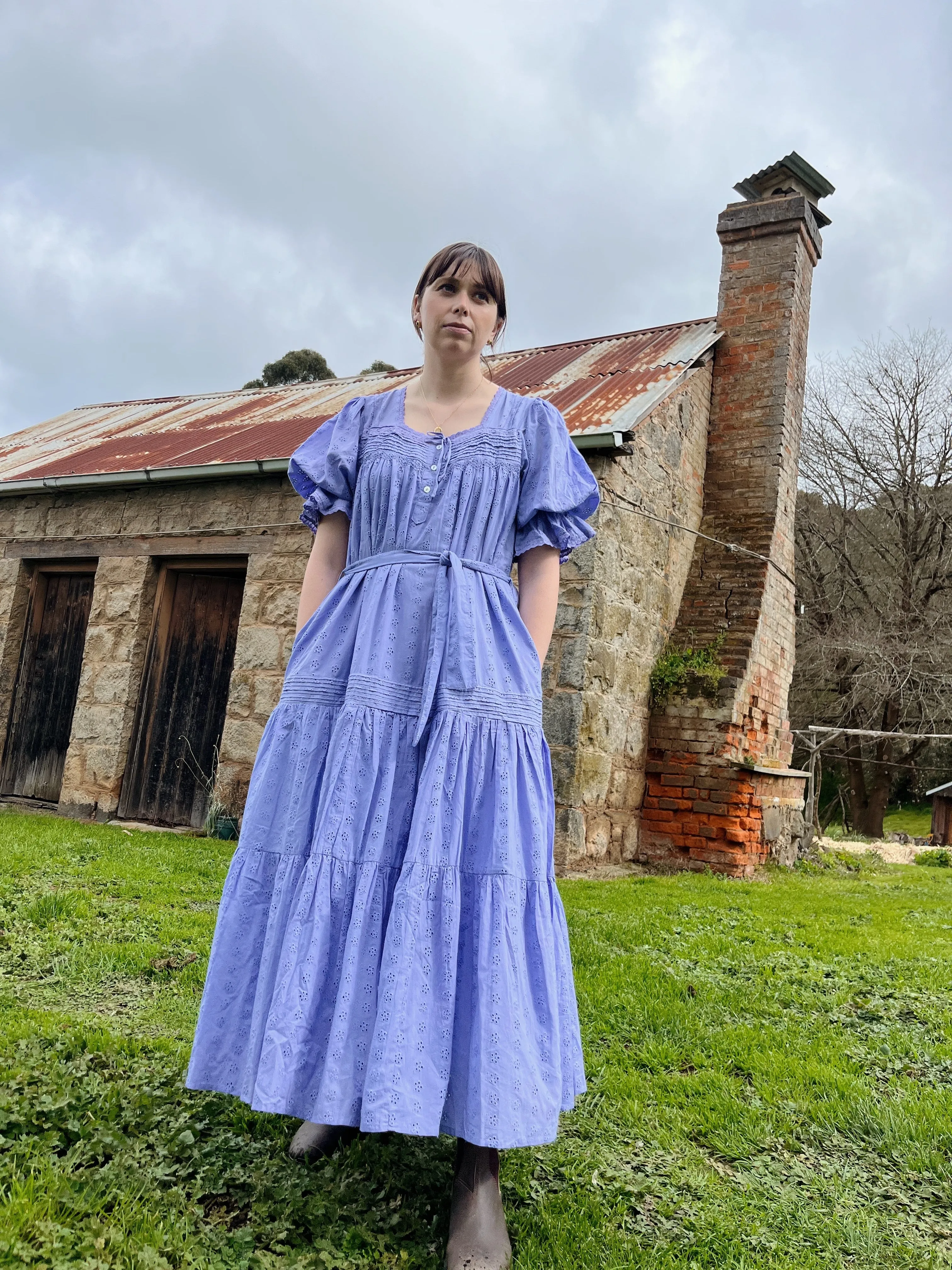 100% RECYCLED COTTON - MORNING SONG HAND SMOCKED TIERED DRESS - VERI PERI