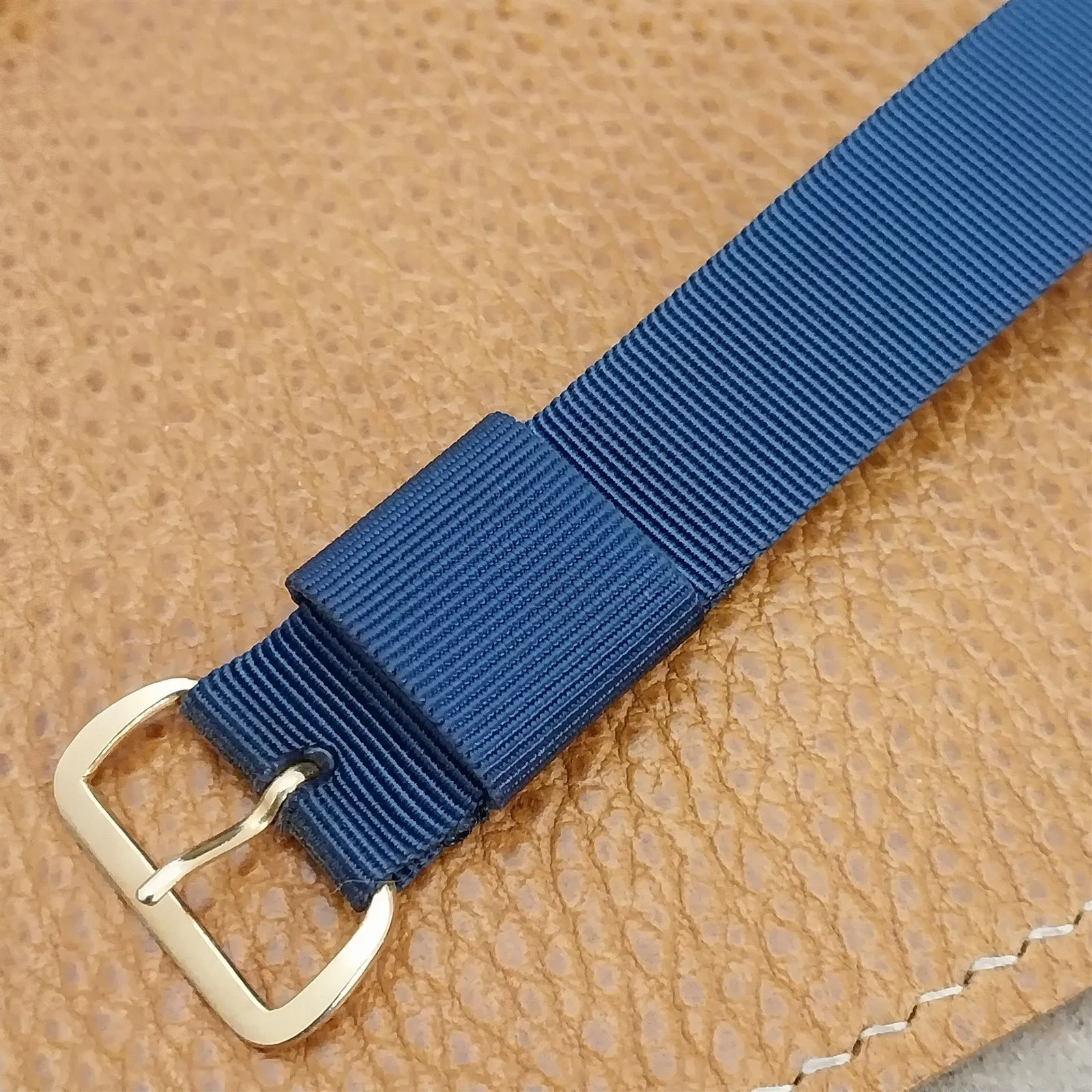 18mm Blue Nylon Single Pass 60s Unused Vintage Watch Band & Gold-Tone Buckle