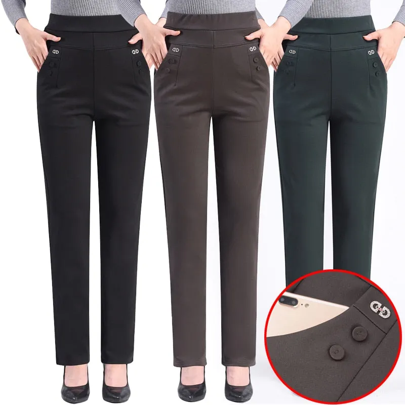 2022 New Spring Autumn Straight Pants Women Slim Casual Office Women&#39;s Pants High Waist Pocket Trousers Pantalon 5XL