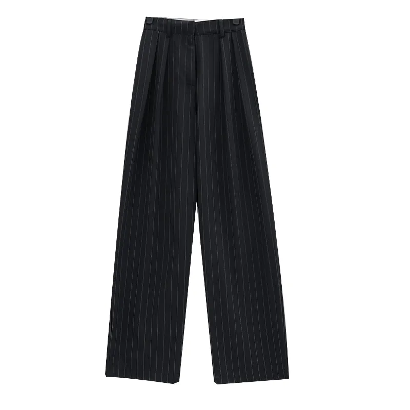 【23s July】Striped Wide-Leg Casual Suit Pants