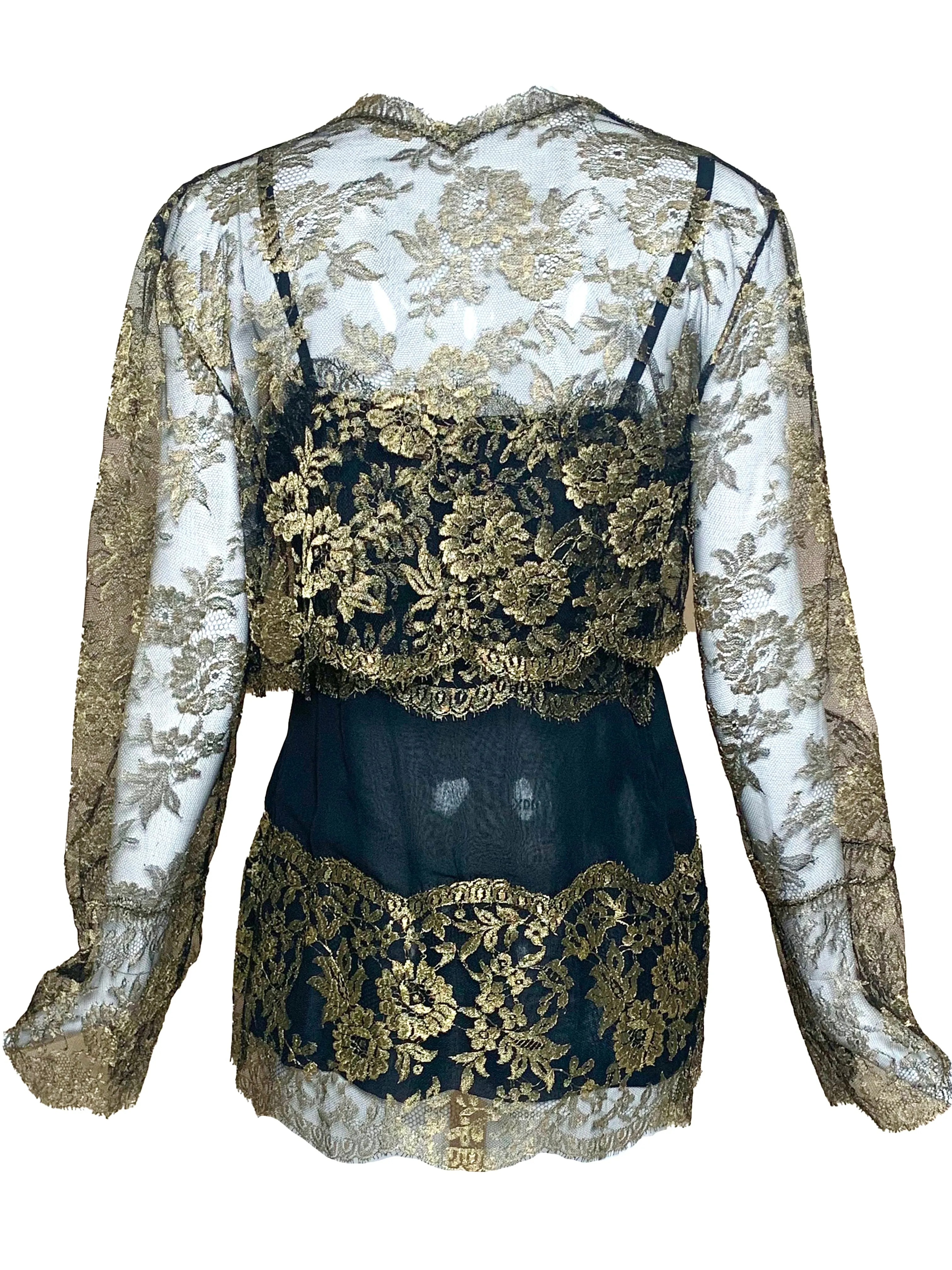 80s Gold Lame Lace Evening Blouse with Matching Cropped Jacket