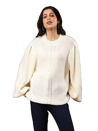 Aarke Ritu Kumar Women's Acrylic Round Neck Sweater SWTHAJ01N30127710-WHITE-L