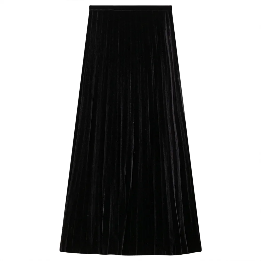 Accordian Pleated Velour Midi Skirt