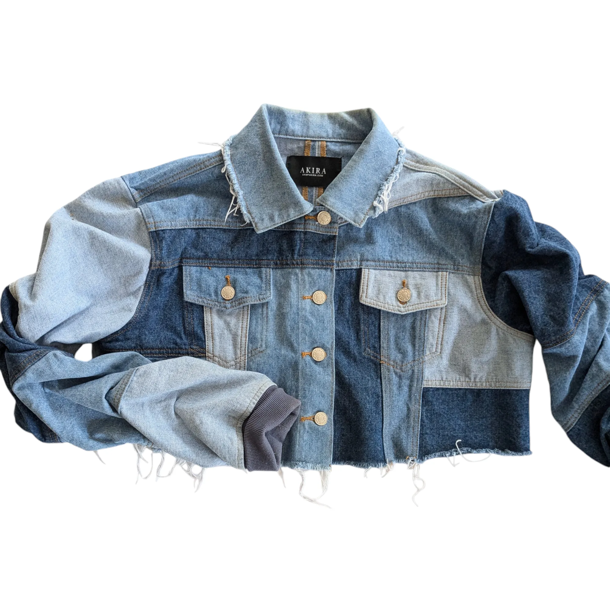 AKIRA Stacked Patchwork Denim Jacket Size Large