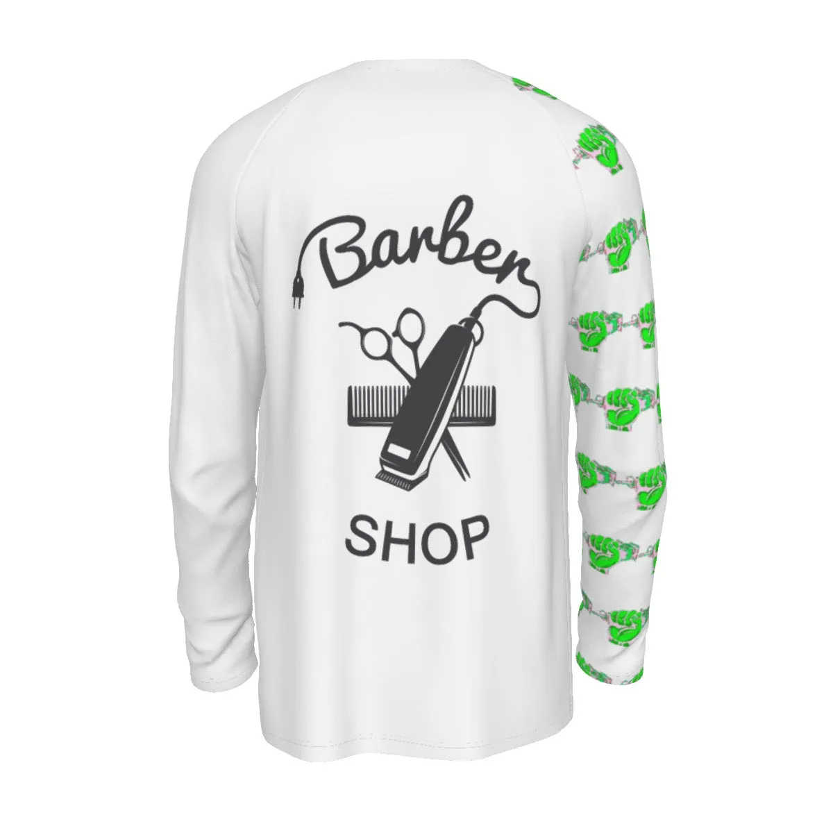 All-Over Print Men's Raglan Long Sleeve T-shirt  | 190GSM Cotton barber,, print green with clippers