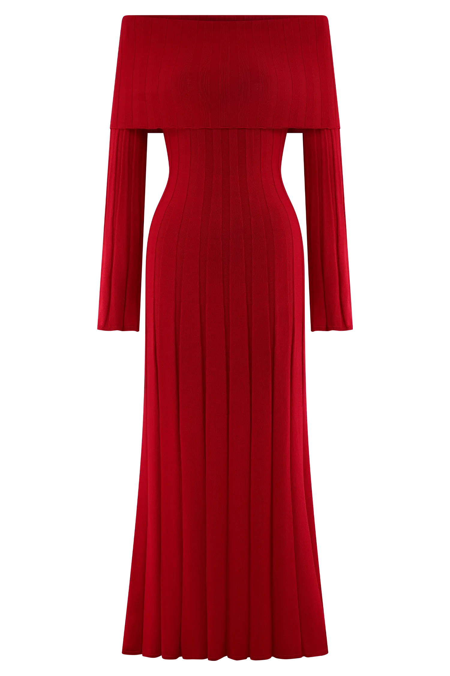 Alonza Long Sleeve Knit Midi Dress - Red