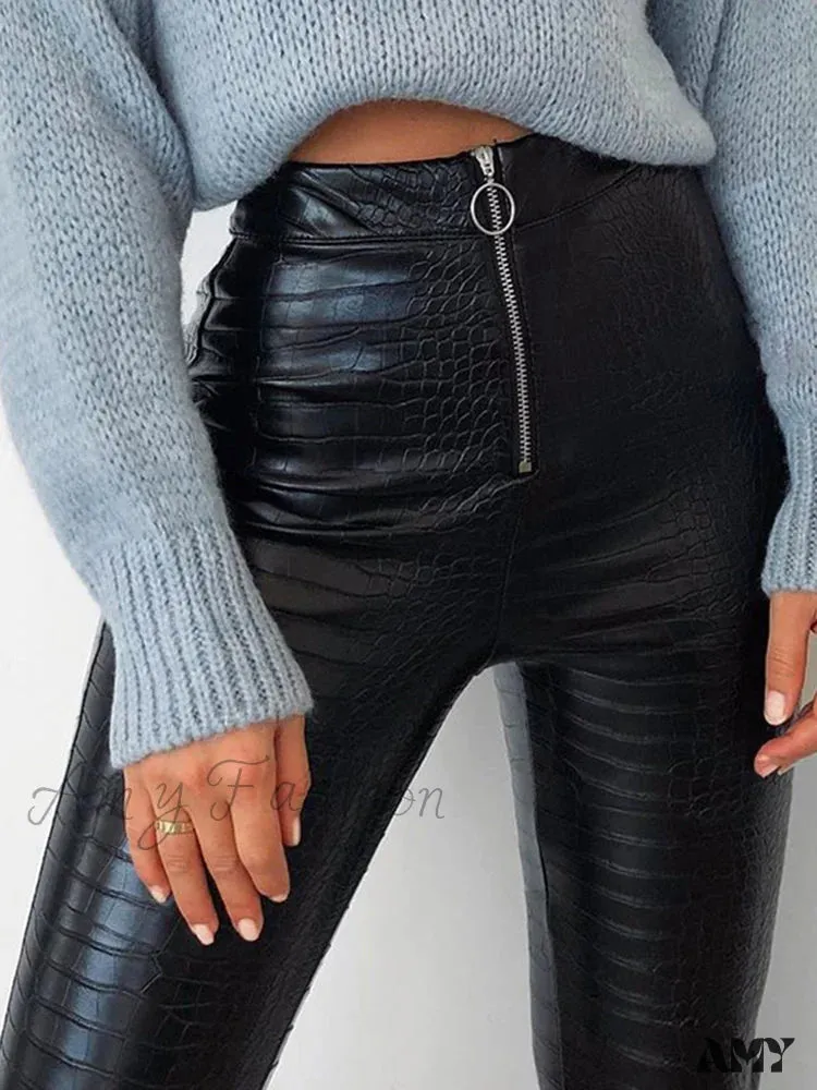 Amy Fashion - Elegant High Waist Faux Leather Pants