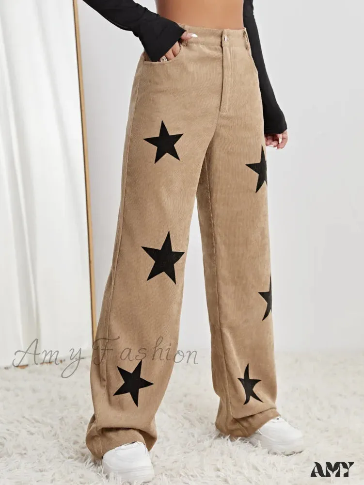 Amy Fashion - Star Print High Waist Straight Leg Pants