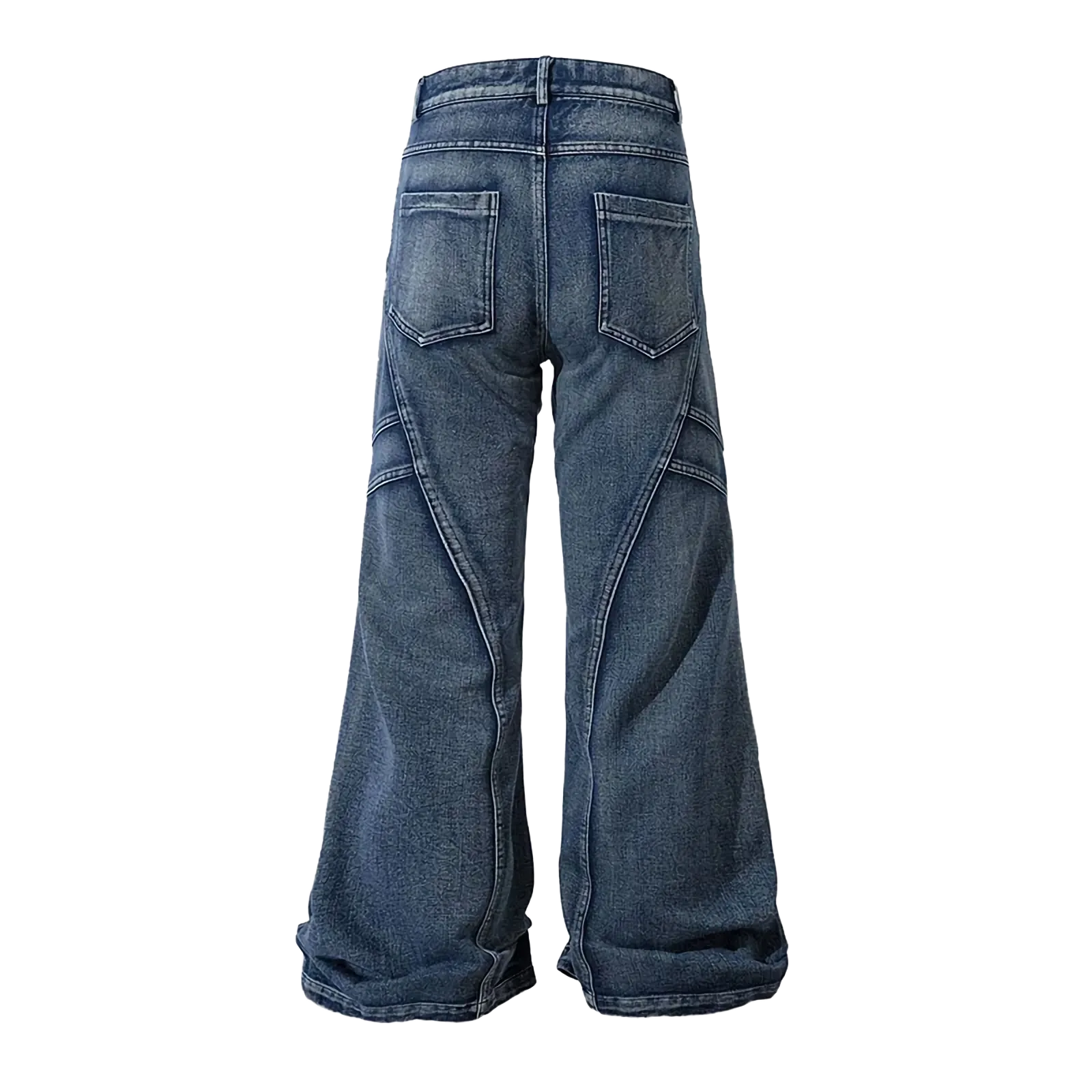 'Augmented' Wide Leg Flared Stacked Denim Jeans