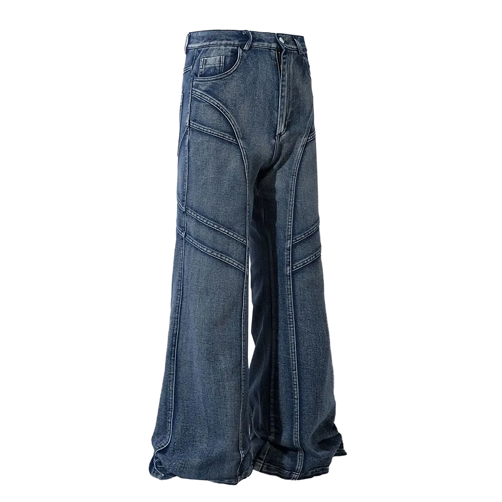 'Augmented' Wide Leg Flared Stacked Denim Jeans