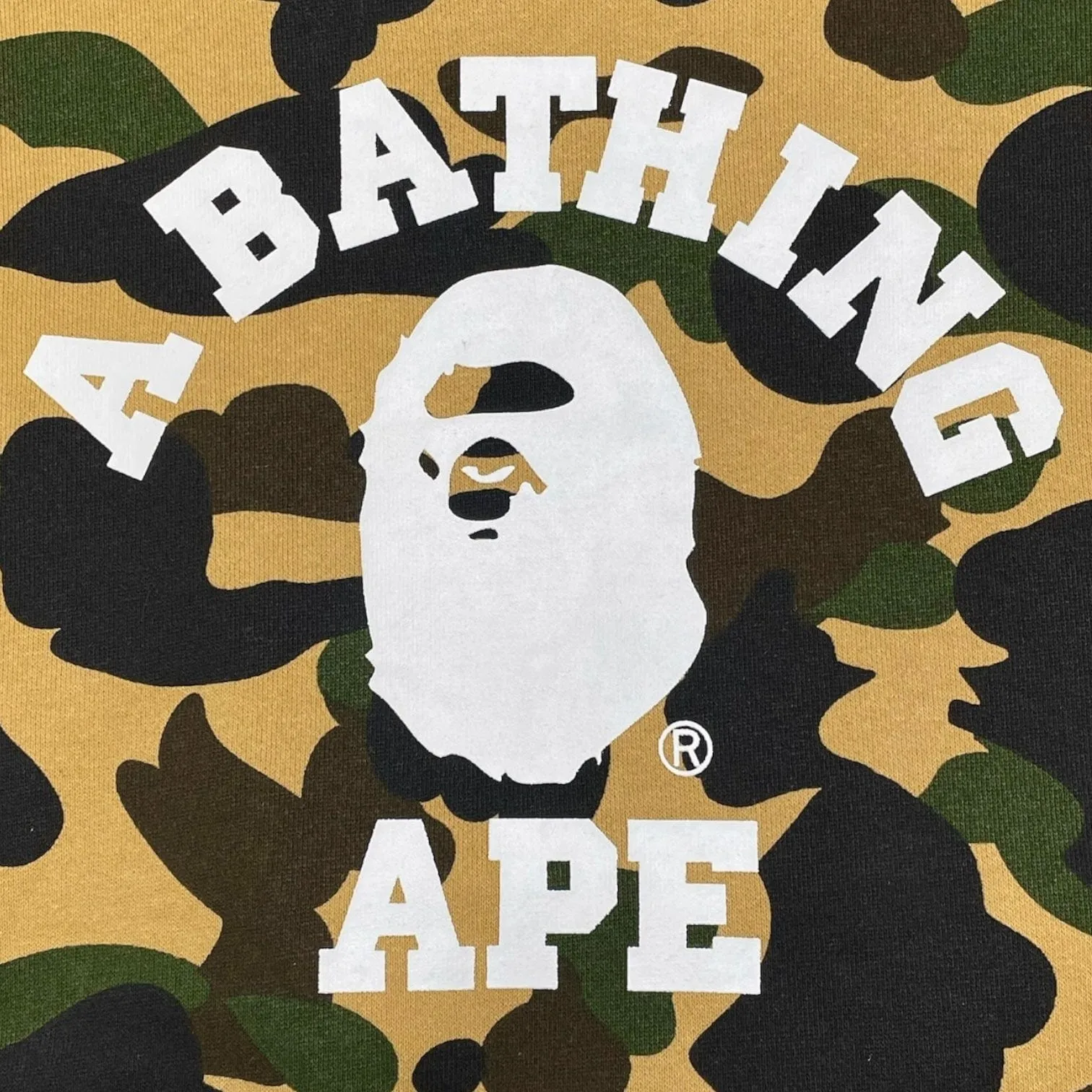 BAPE 1st Camo College Logo Pullover Hooded Sweatshirt Yellow