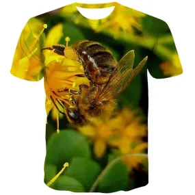 Bee T shirts Men Flower T shirts Funny Animal Shirt Print Colorful Tshirts Casual