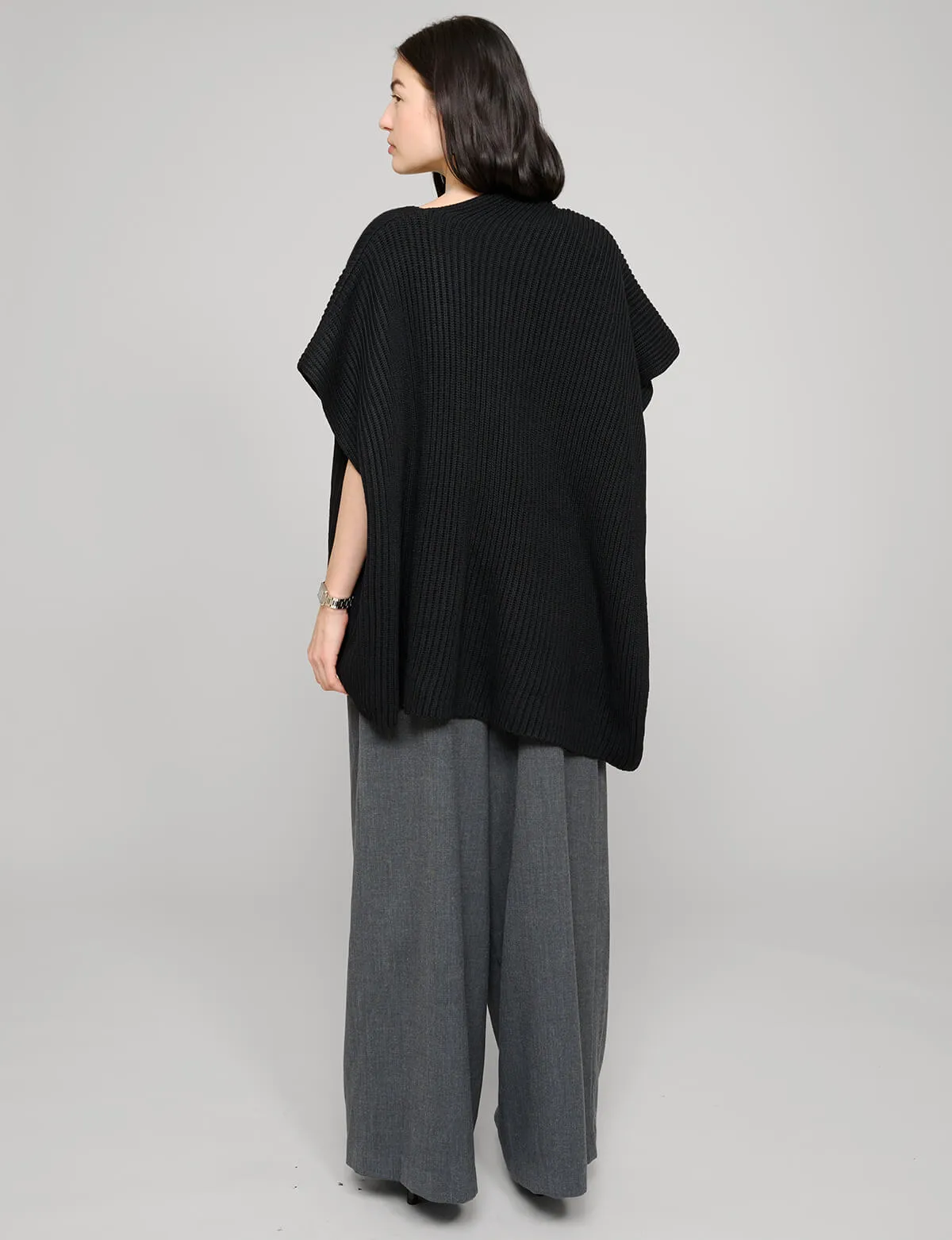 Black Knit Cape Top