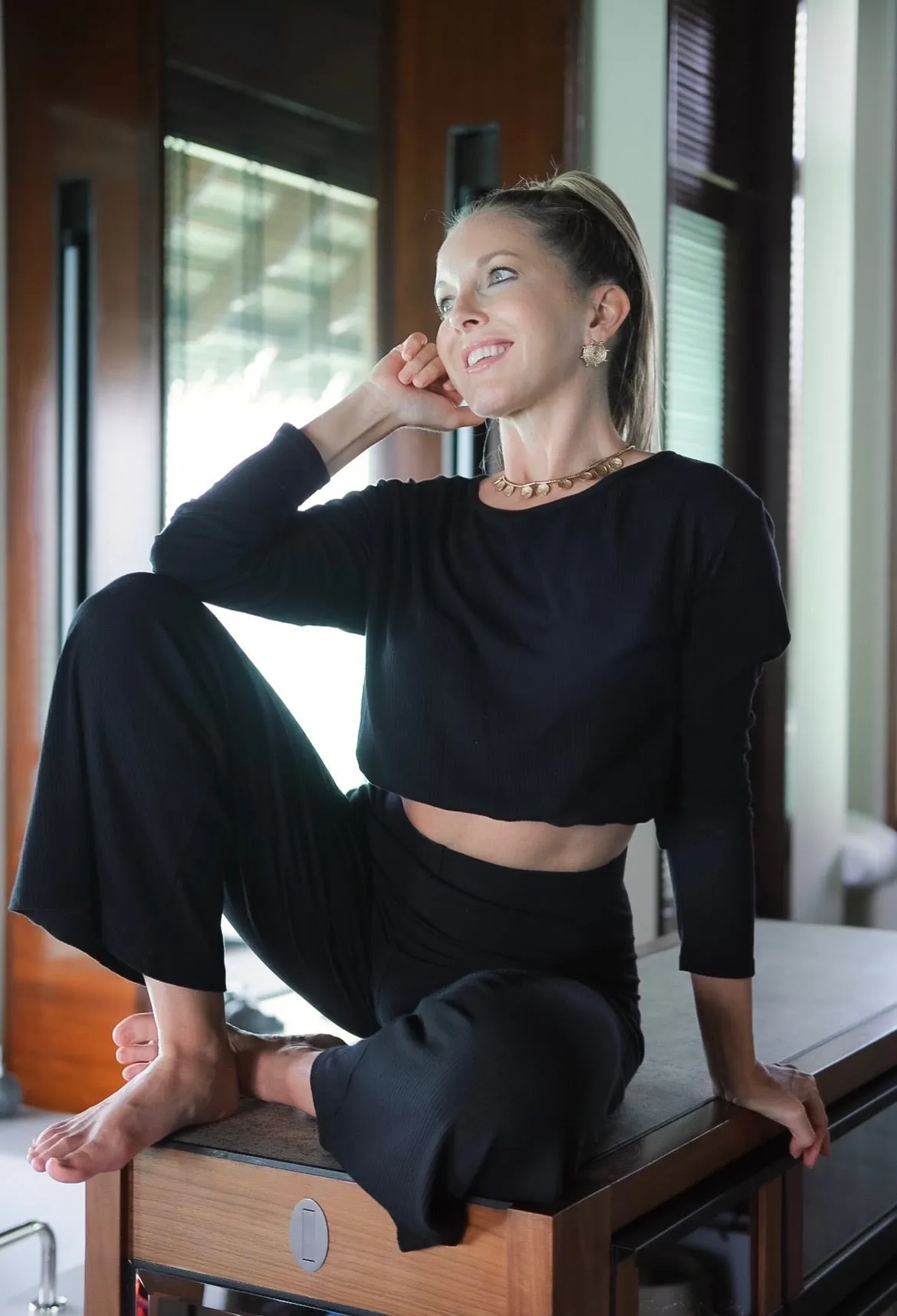Black Ribbed Wide Leg Pant