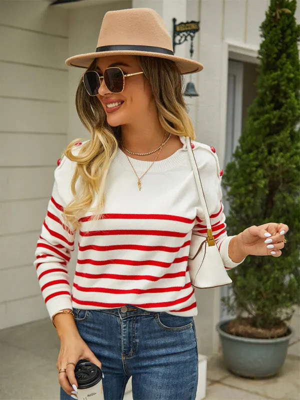 Boho Striped Button Sleeve Pullover Sweater