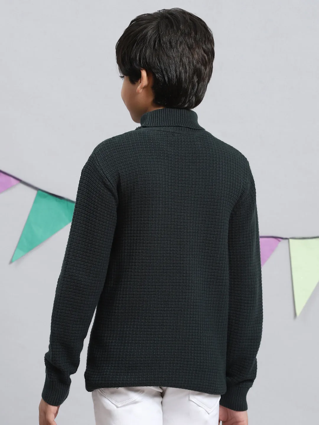 Boys Green Self Pullover