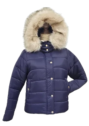 Brave Soul Navy Padded Coat With Fur Hood