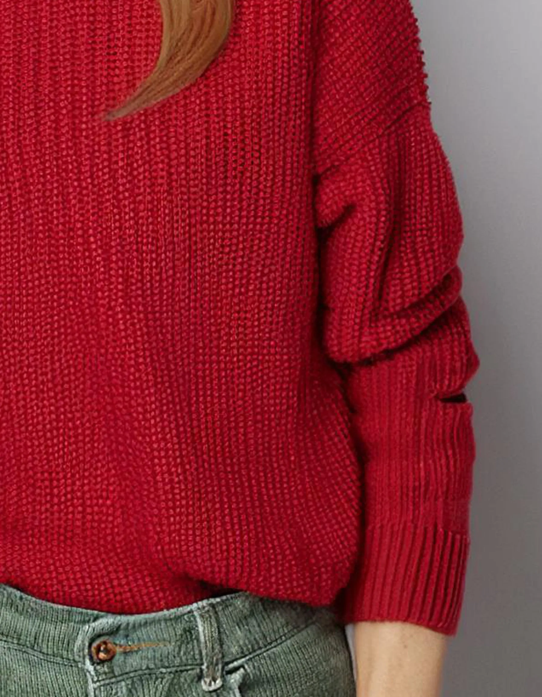 Bright Red Fitted Knit Pullover