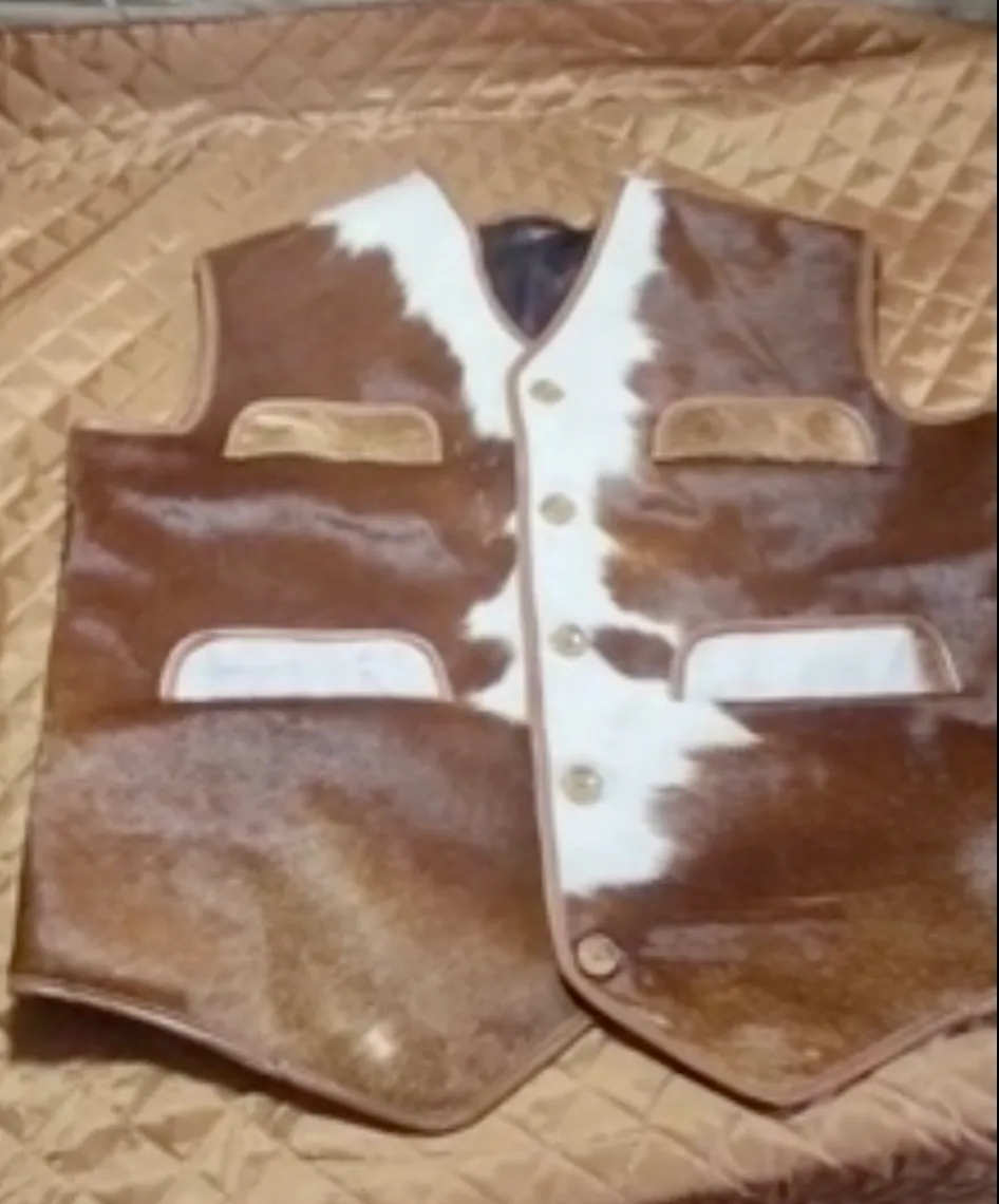 Brown White Cowhide Vest Coat