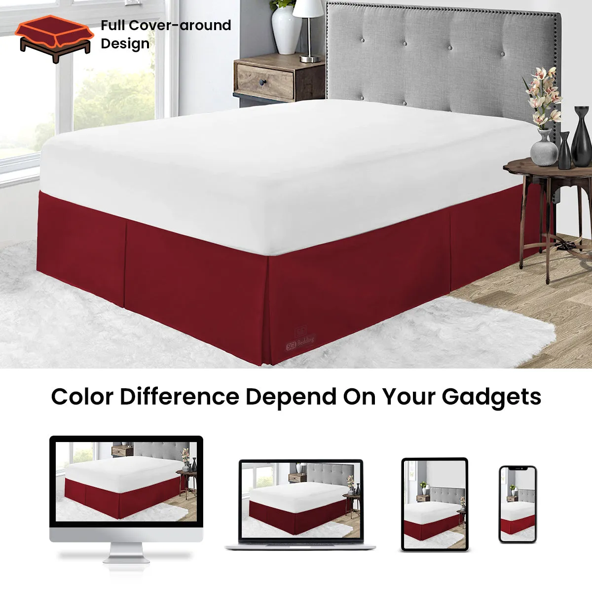 BURGUNDY PLEATED BED SKIRT