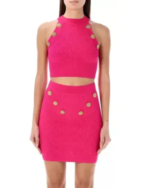 Button Knit Tank Top, Fuchsia Pink