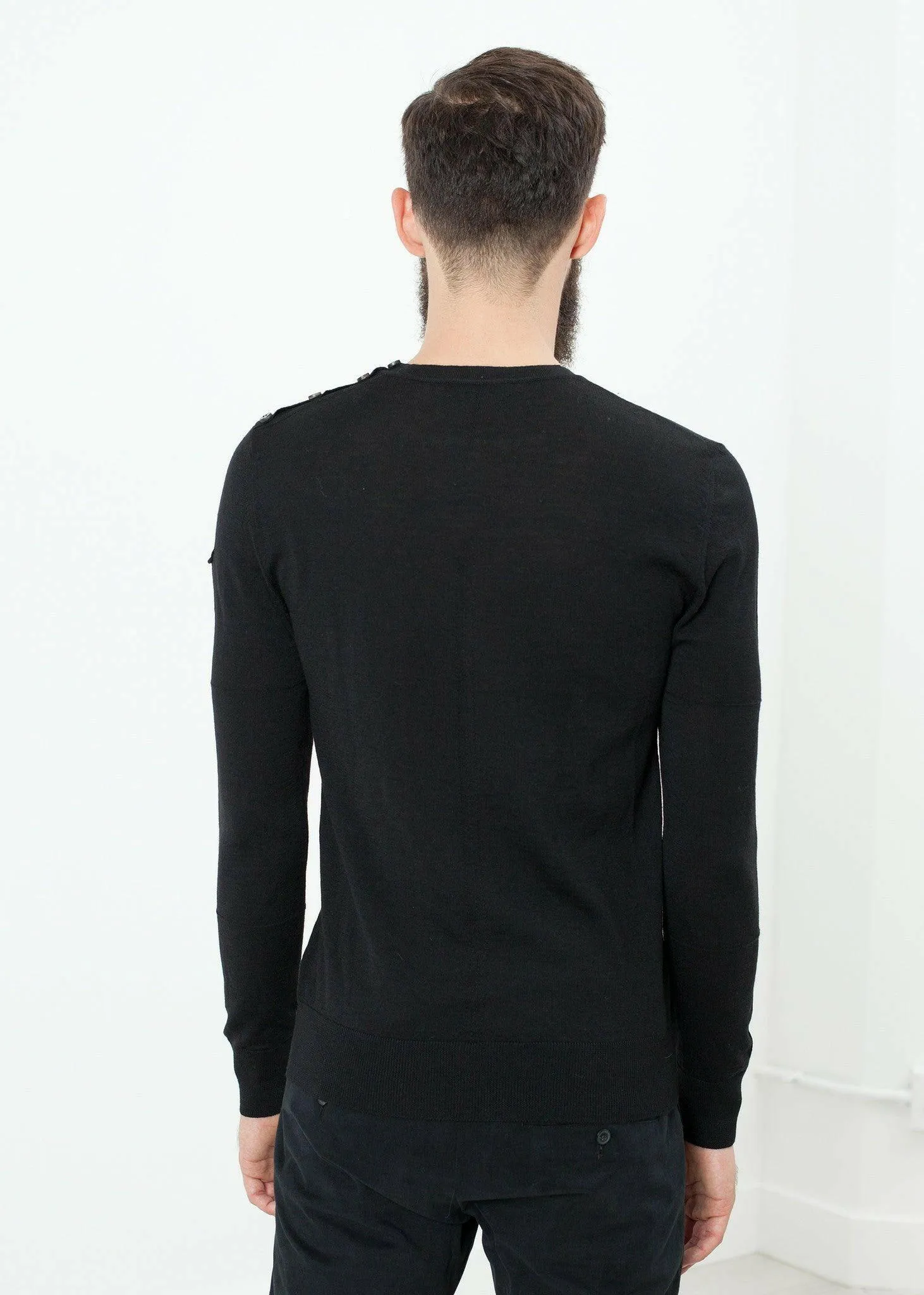 Button Shoulder Pullover in Black