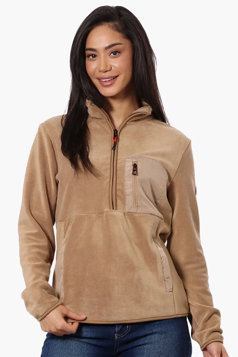 Canada Weather Gear 1/4 Zip Polar Fleece Pullover Sweater - Camel