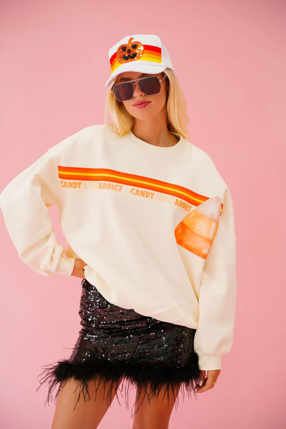 CANDY CORN ADDICT CREAM PULLOVER