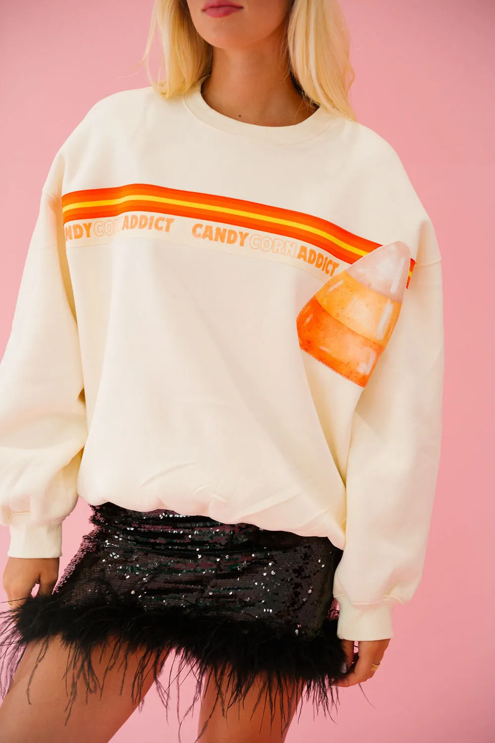 CANDY CORN ADDICT CREAM PULLOVER