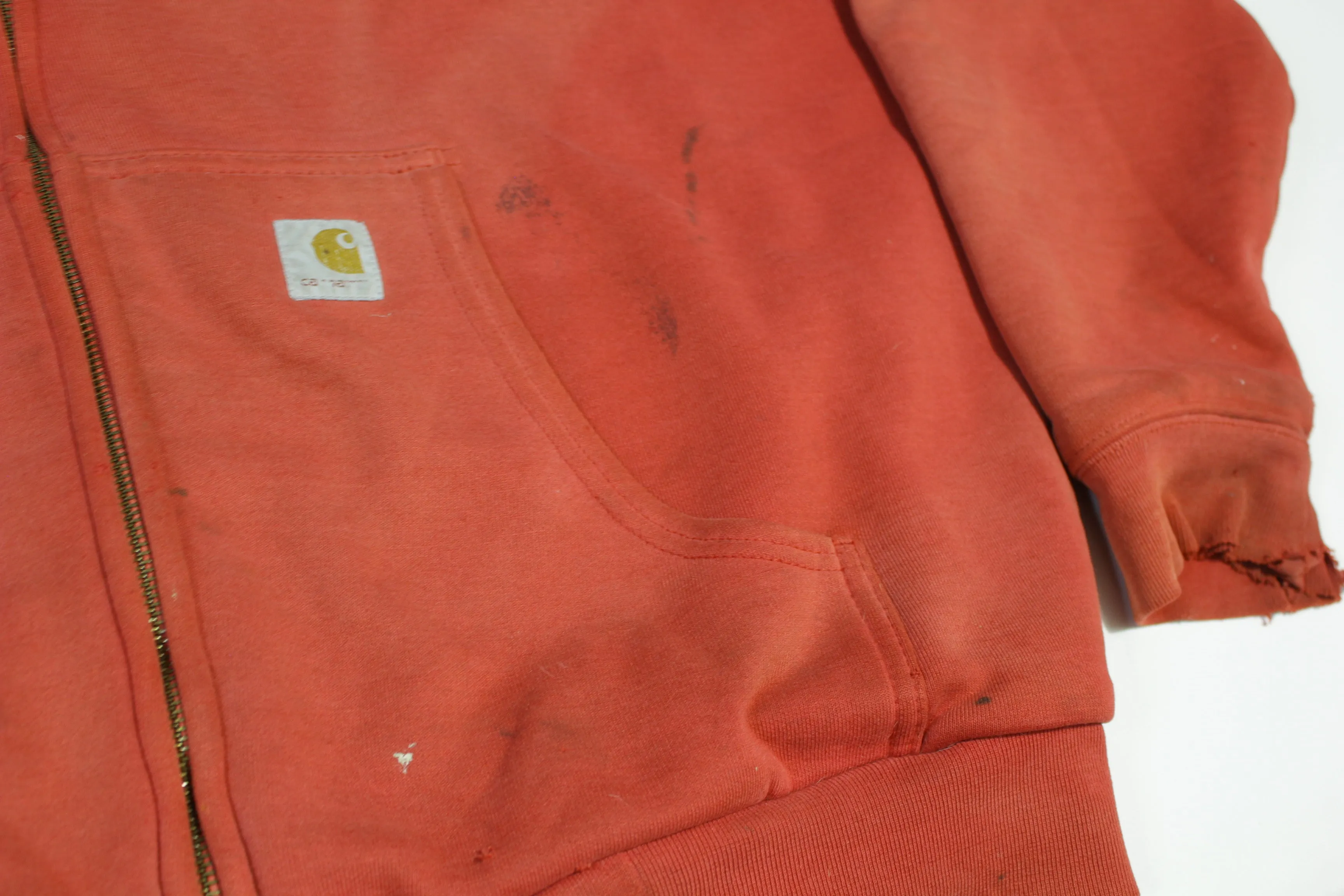 Carhartt J149 Red Thermal Lined Vintage 00's Work Construction Distressed Hoodie Sweatshirt