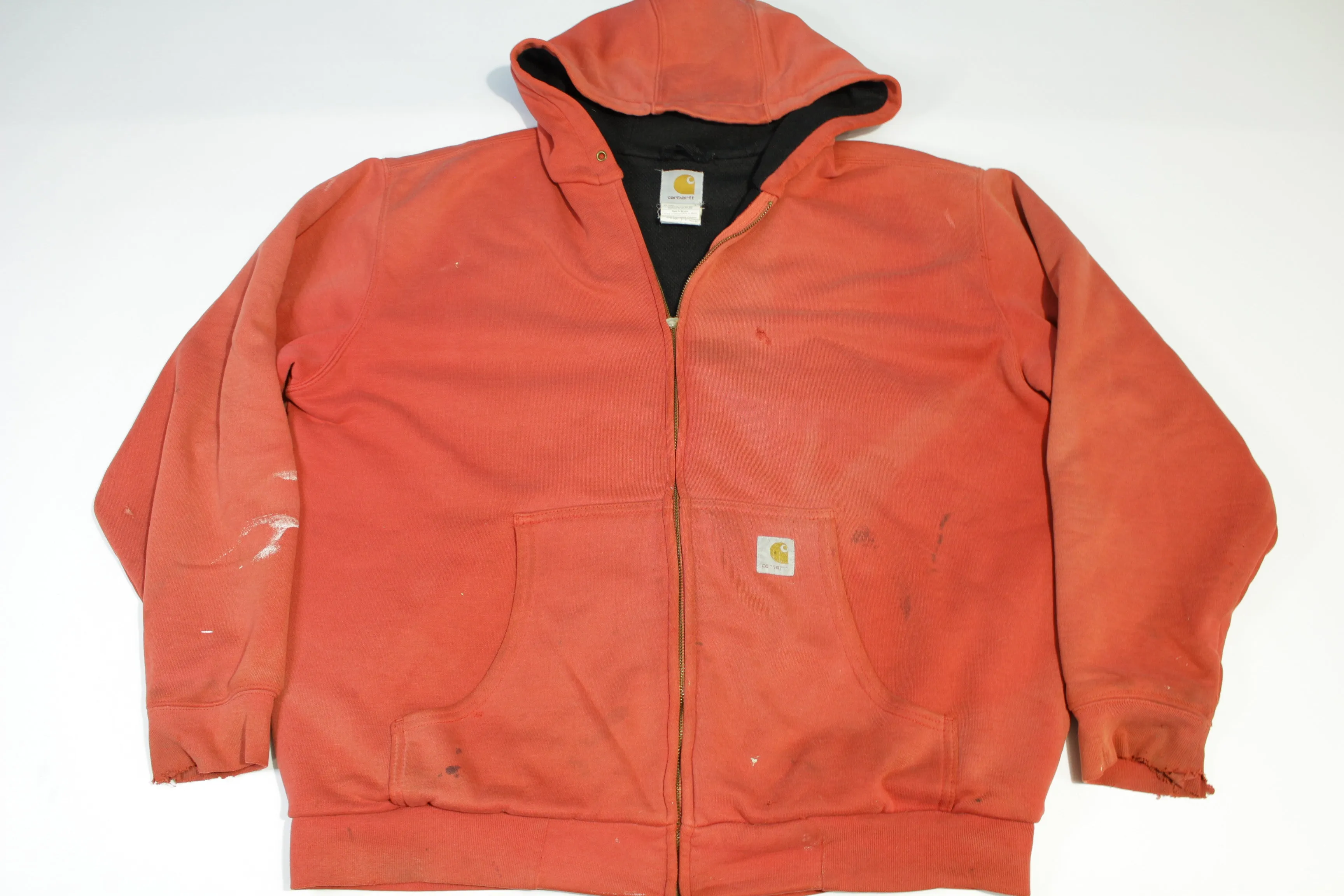 Carhartt J149 Red Thermal Lined Vintage 00's Work Construction Distressed Hoodie Sweatshirt