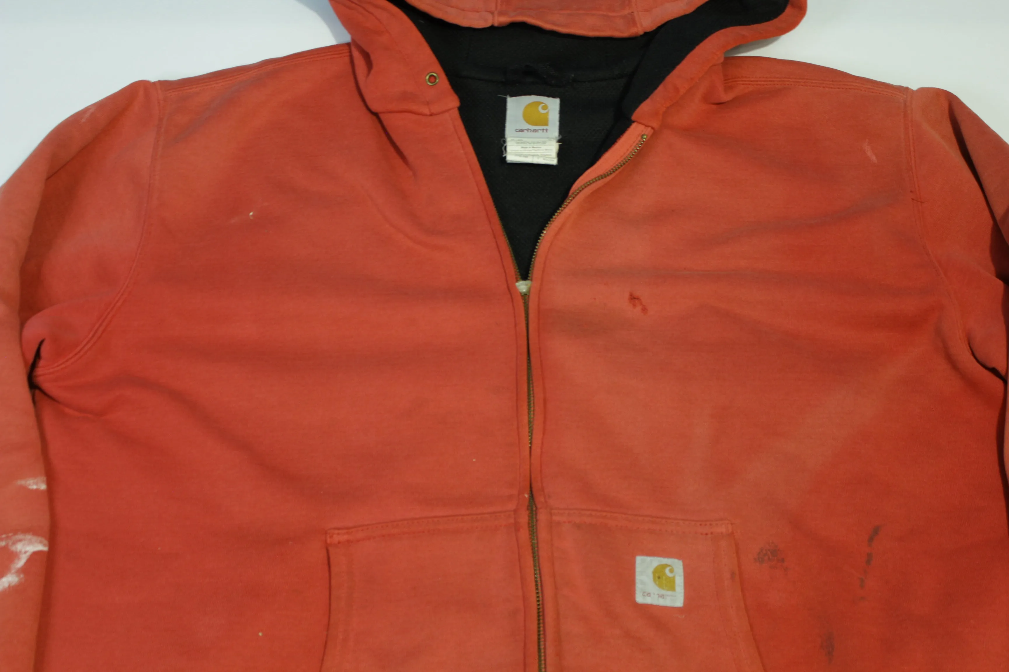 Carhartt J149 Red Thermal Lined Vintage 00's Work Construction Distressed Hoodie Sweatshirt