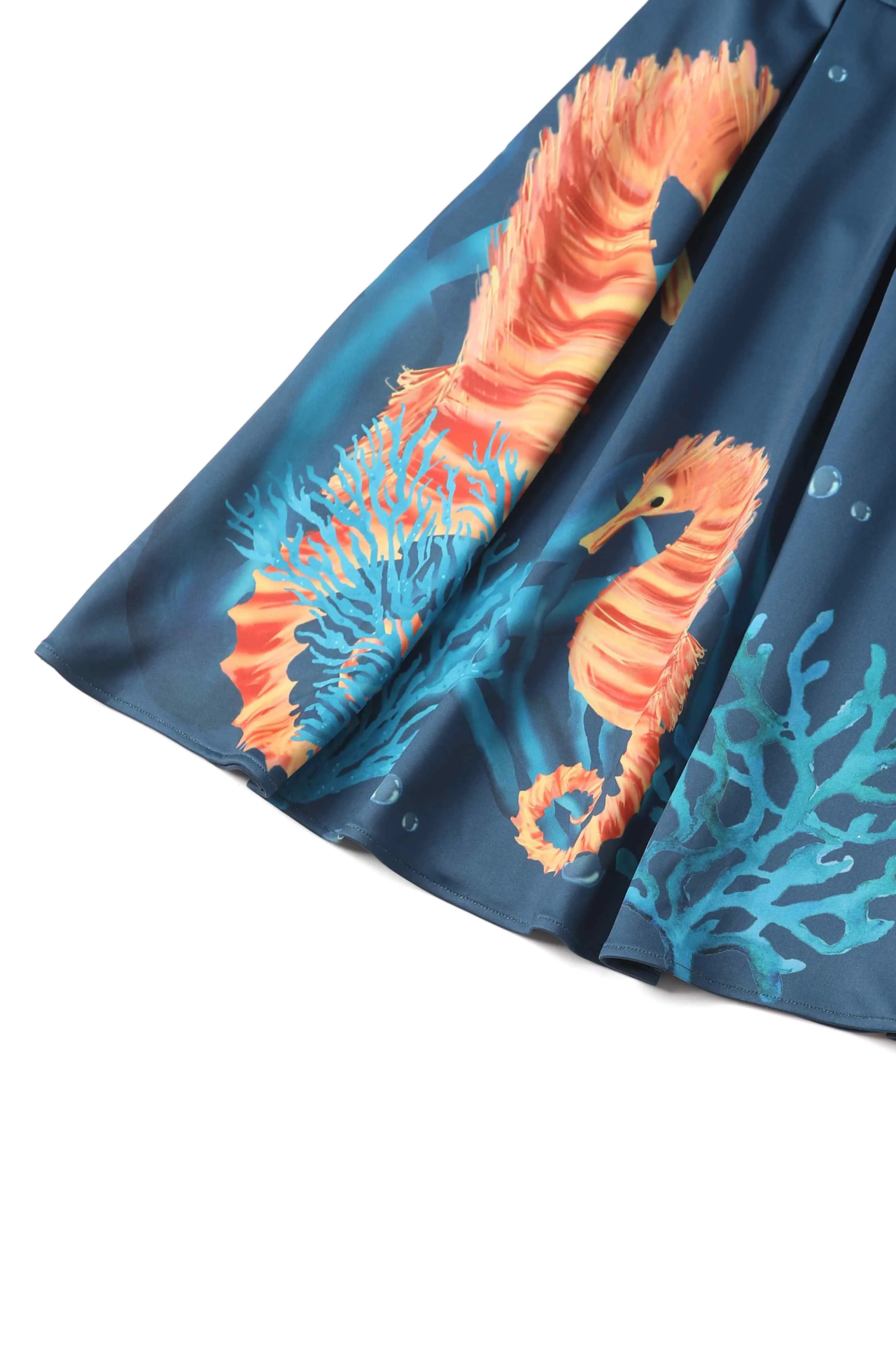 Carolyn Blue Seahorse Box Pleated Skirt