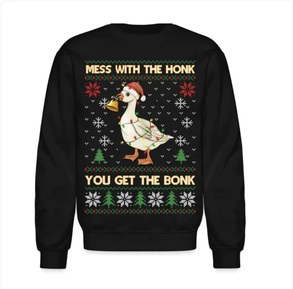 Cartoon Christmas Printed Sweater - Festive Round Neck Pullover