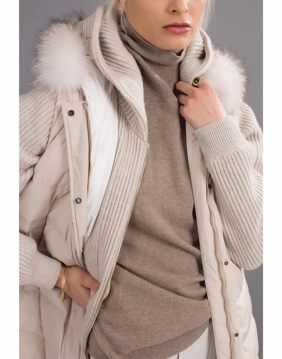 Cashmere and Puffer Vest Double Coat