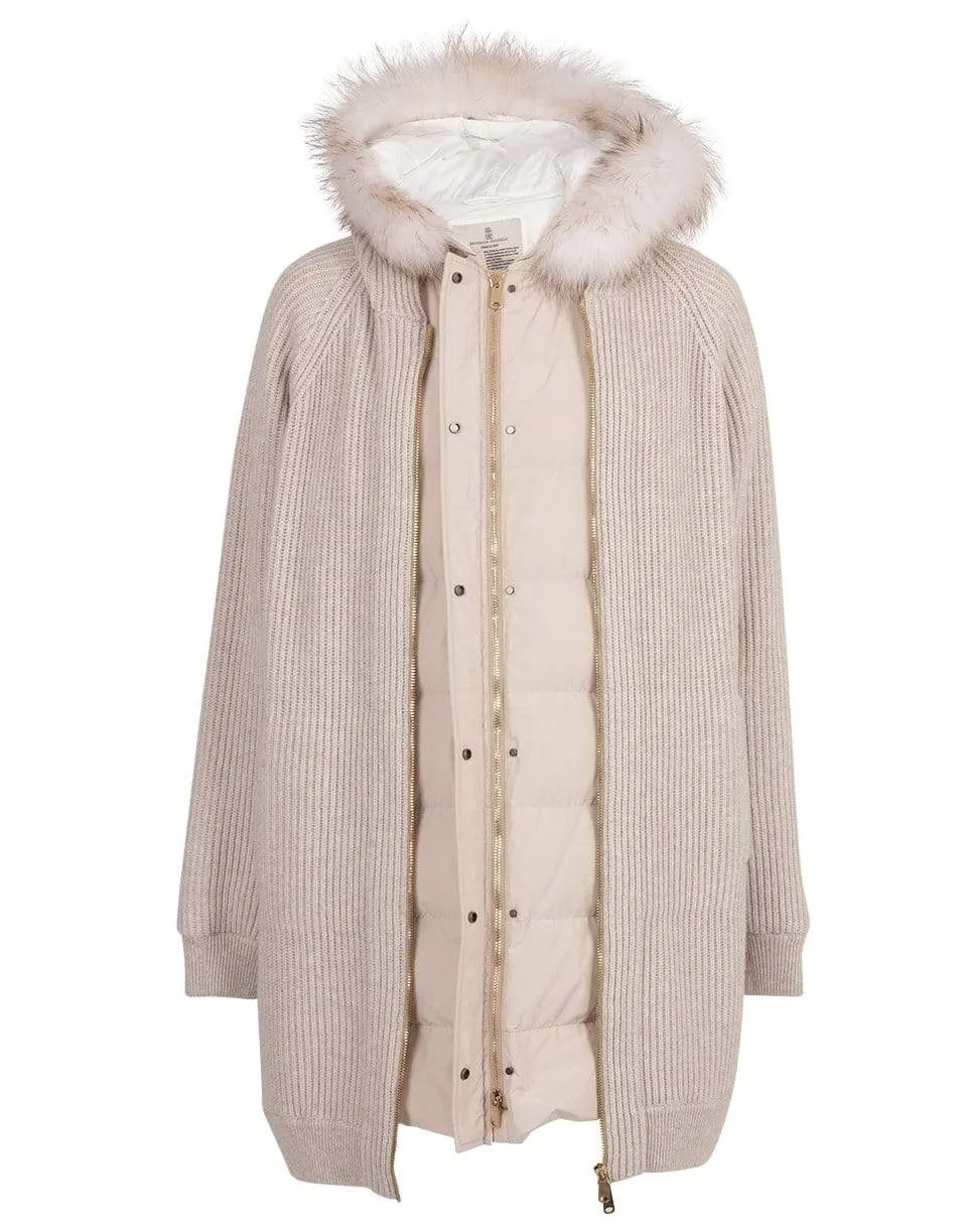 Cashmere and Puffer Vest Double Coat