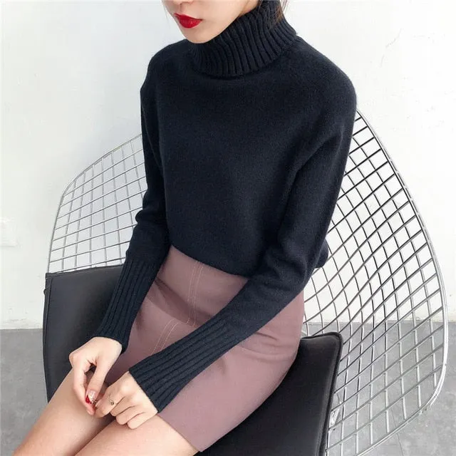 Cashmere Turtleneck Long Sleeve Pullover Knitwear