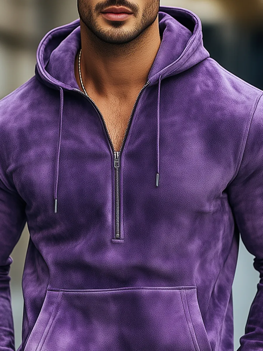 Casual Purple Suede Hoodie