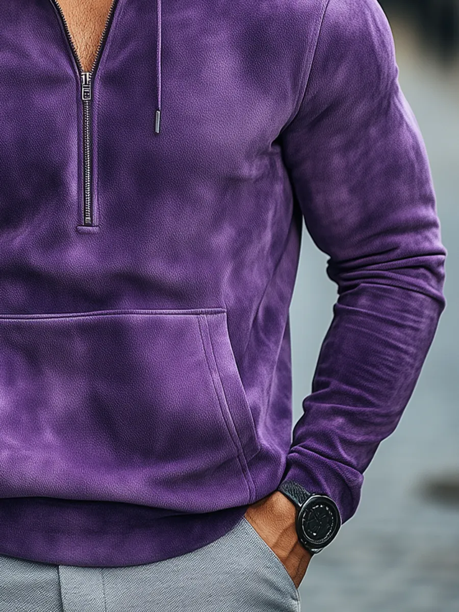 Casual Purple Suede Hoodie