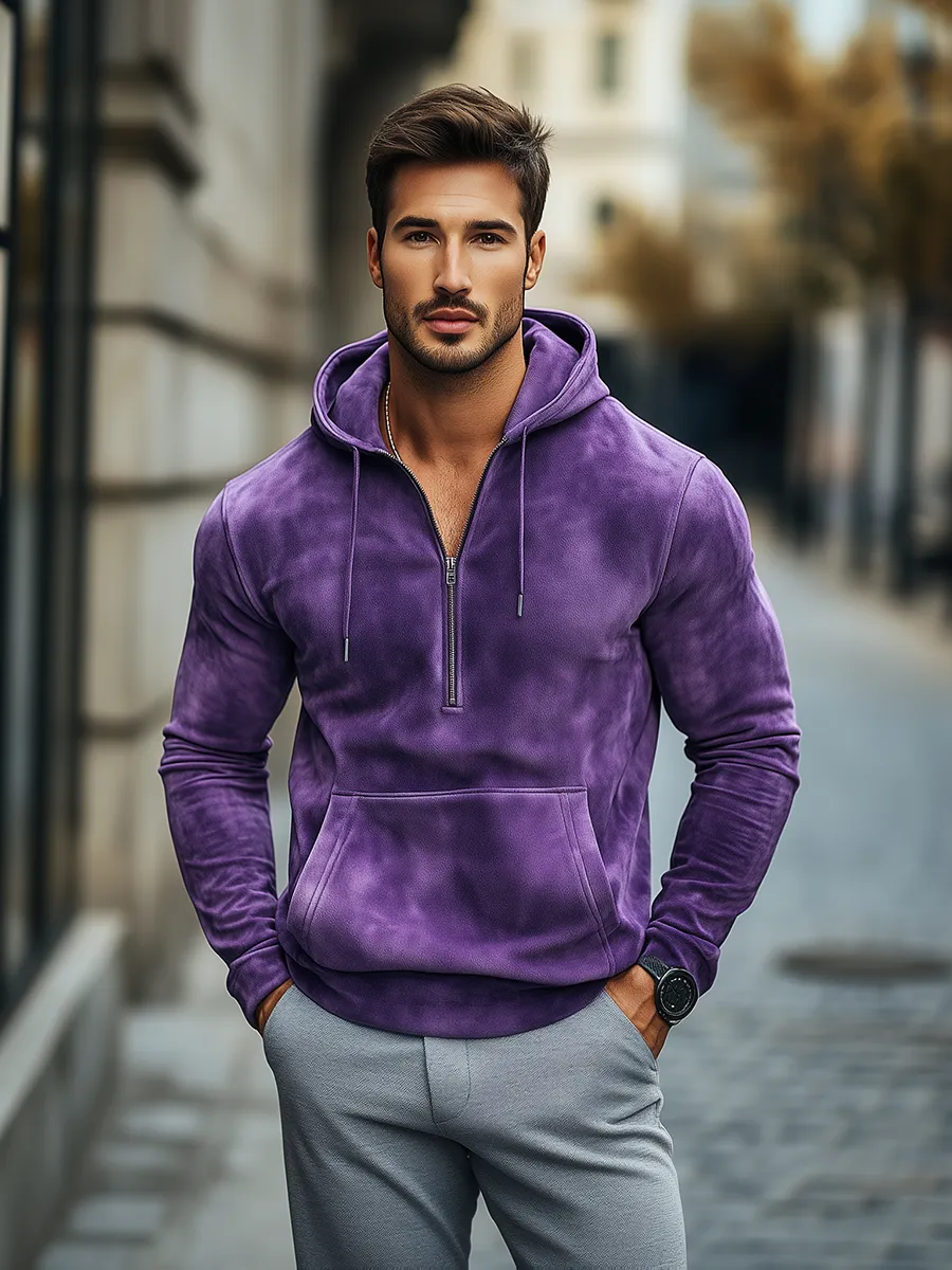 Casual Purple Suede Hoodie