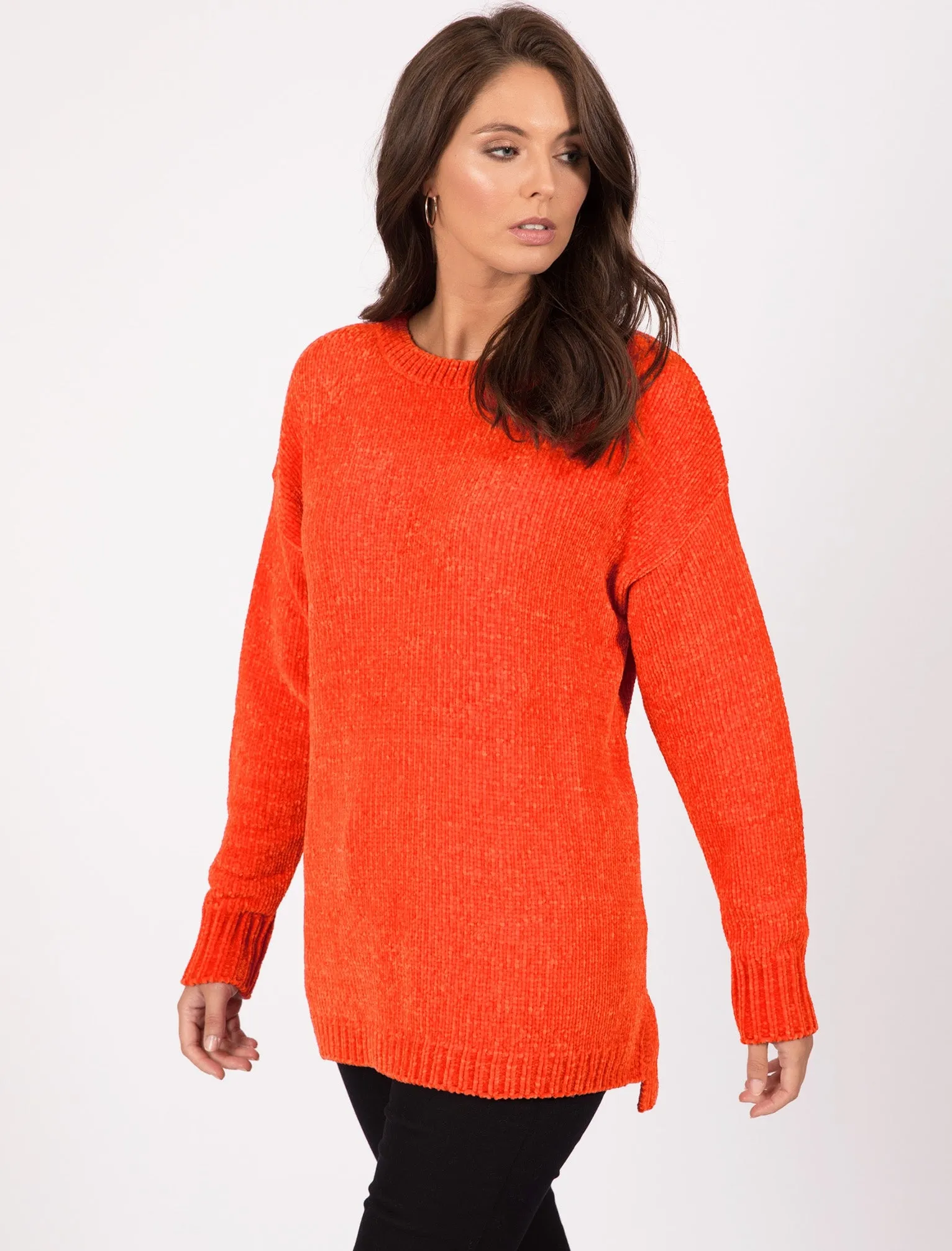 Celia Crew Neck Chenille Knitted Jumper in Red - Tokyo Laundry