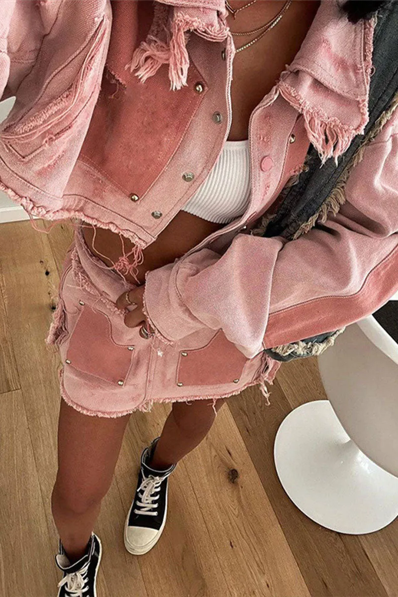 CG0161 Pinky Denim Crop Jacket