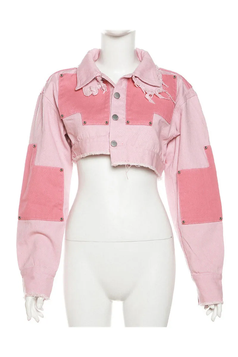 CG0161 Pinky Denim Crop Jacket