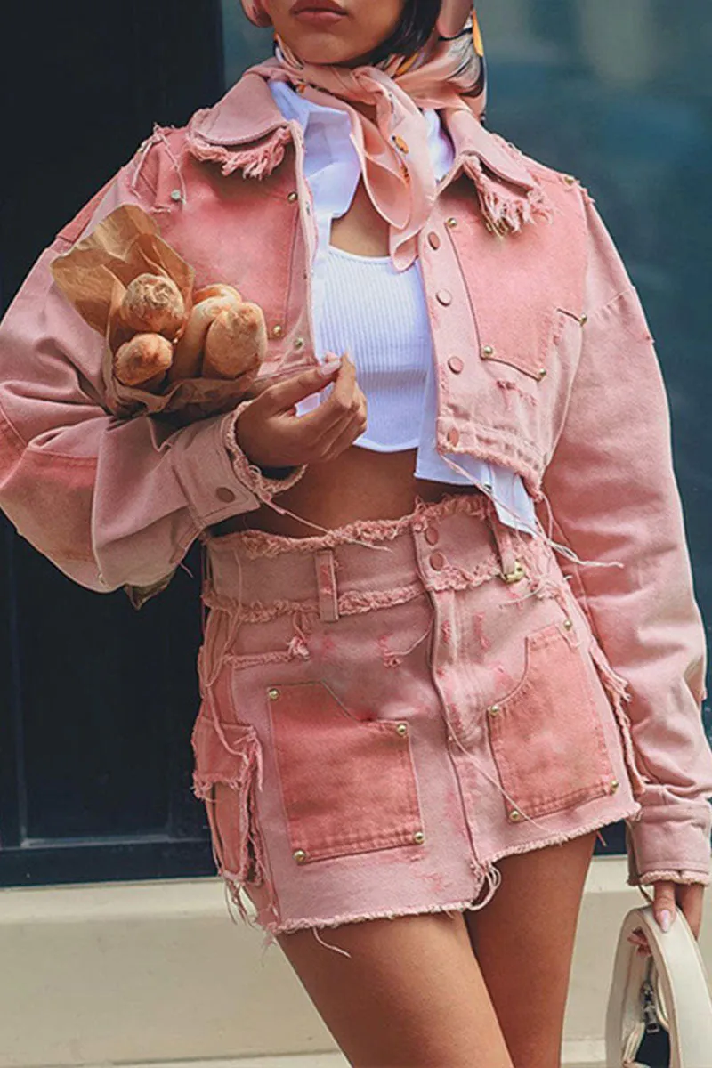 CG0161 Pinky Denim Crop Jacket