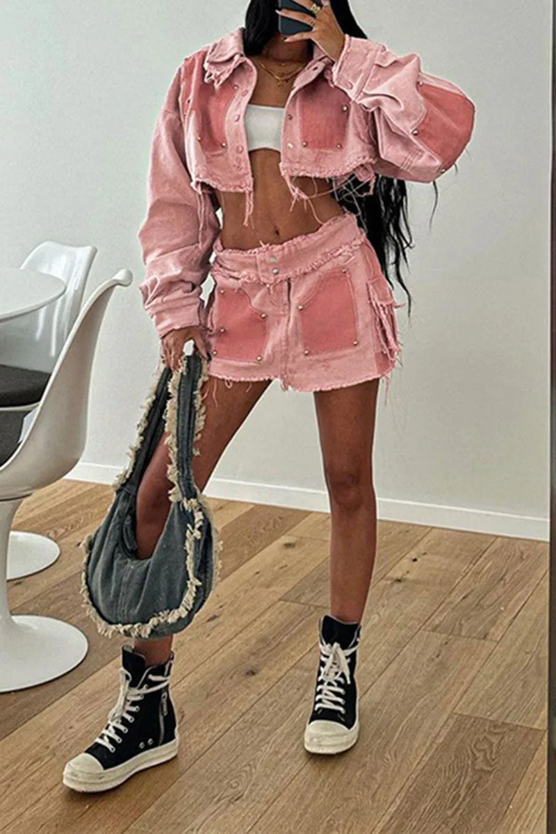 CG0161 Pinky Denim Crop Jacket