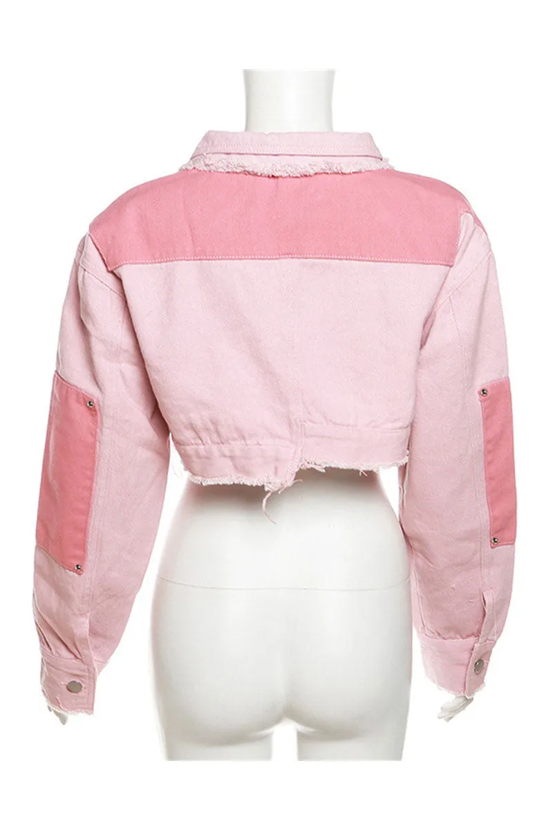 CG0161 Pinky Denim Crop Jacket