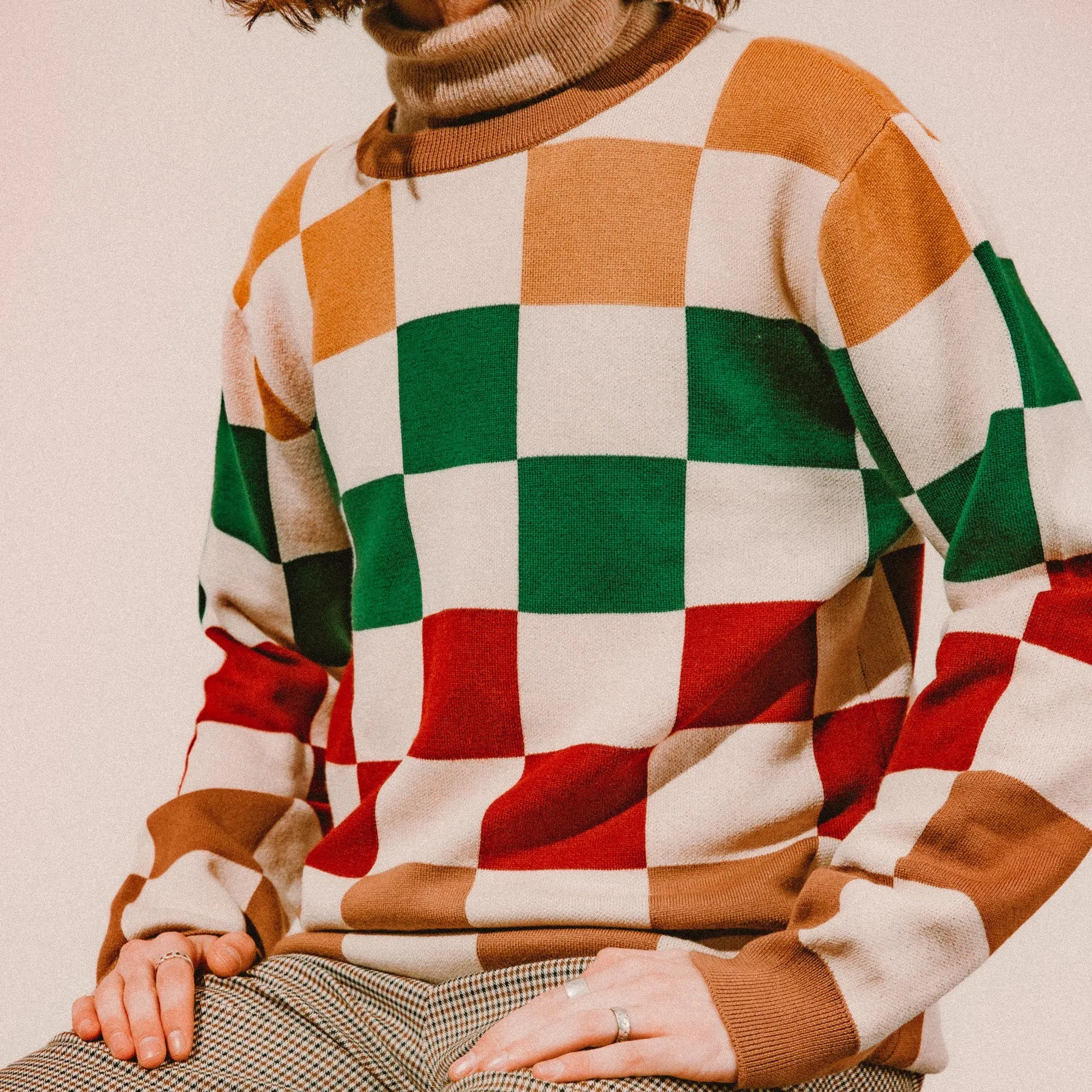 Checkered Pullover Sweater - Earth