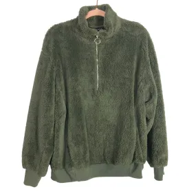 Cherish Green Faux Fur Quarter Zip Pullover- Size S