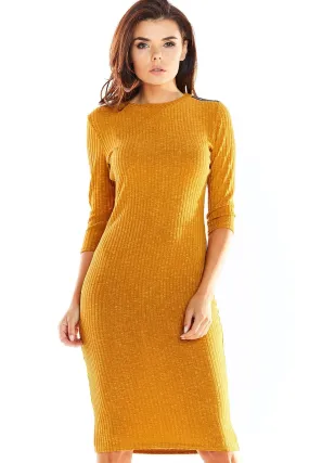 Chic Knit Midi Dress with Unique Shoulder Detailing